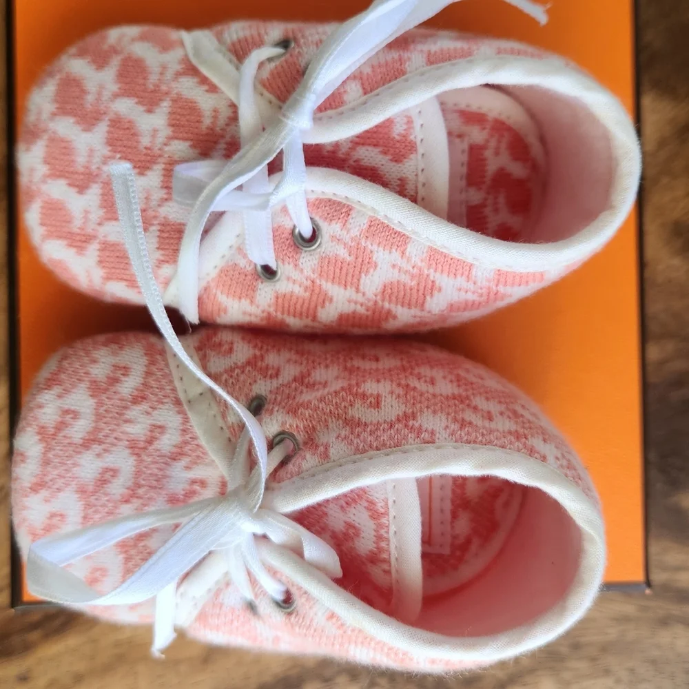 Hermes Pink and White Baby Shoes